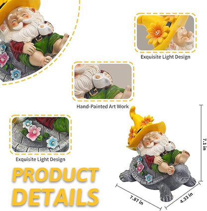 Christmas Garden Gnomes Outdoor Decor: Funny Sunflower Gnome Sitting on Turtle with Solar Lights Outside Decoration for Lawn Yard Patio Garden Gifts for Women