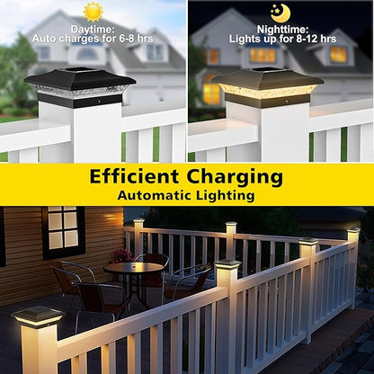 T-SUN 4x4 Solar Post Cap Lights Outdoor 24 Pack, Warm White LED Fence Post Solar Lights Fit for 4x4 Vinyl Posts, Waterproof Deck Light Solar Powered for Garden Patio Gate Porch