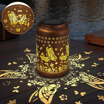 Butterfly Solar Lanterns Outdoor Waterproof, Butterfly Birthday Gifts for Women Mom Grandma, Metal Hanging Solar Lights Outside Decorations for Garden Patio Porch Backyard Garden Decor