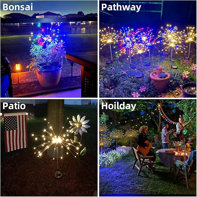 2 PCS Solar Firework Light, Outdoor Solar Garden Decorative Lights 120 LED Powered 40 Copper Wires String DIY Landscape Light for Walkway Pathway Backyard Christmas Decoration Parties (Cool White)
