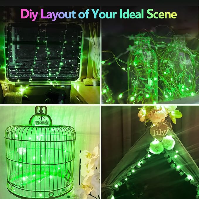 4 Pack 20FT 60LED St Patrick’s Day Battery Operated Fairy Lights with Timer, Waterproof Battery String Lights Outdoor Indoor, Twinkle Lights for Bedroom Christmas St Patrick’s Day Decorations (Green)