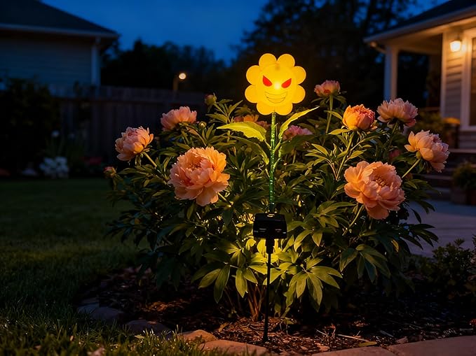 Personified Bobble Face Wind Spinners Sunflower Solar Light Outdoor with Funny Smug Face - Garden Decor, Waterproof Auto-On/Off Pathway, Lawn, Yard Stake Light for Decorations - Single Pack