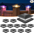 12-Pack RGB Fence Post Cap Lights, Solar LED