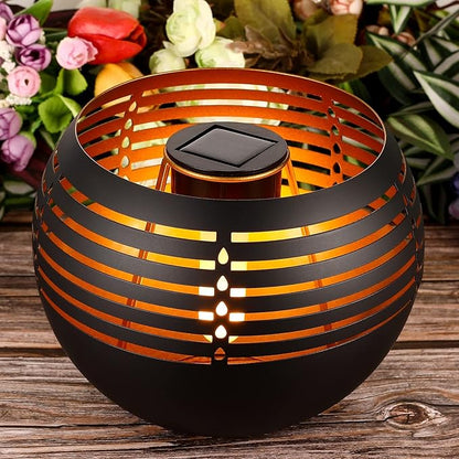 Solar Lanterns Outdoor Waterproof, Solar Table Lamp for Outside Patio, Metal Pot with Warm Yellow Dancing Flickering Flame Light LED Tabletop Lamp Decorative for Garden Decor, Landscape, Yard (Candel)