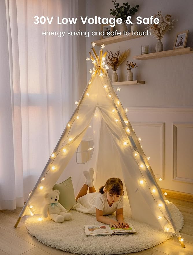 39FT 100 LED Warm White Star String Lights Plug in Fairy Lights with Remote,Hanging Star Lights for Indoor Outdoor Bedroom,Classroom,Dorm,Kids Tent,Party Decor