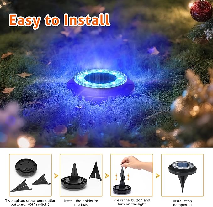 Solar Flat Disk Lights 12-Pack, Waterproof Landscape