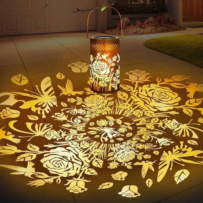 PHILORN Butterfly USB-C Solar Lanterns Outdoor Waterproof Rose Garden Decor Birthday Gifts for Mom Grandma Women Metal Hanging Solar Lights Decorations for Backyard Patio Lawn Porch Landscape