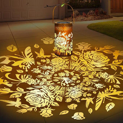PHILORN Butterfly USB-C Solar Lanterns Outdoor Waterproof Rose Garden Decor Birthday Gifts for Mom Grandma Women Metal Hanging Solar Lights Decorations for Backyard Patio Lawn Porch Landscape