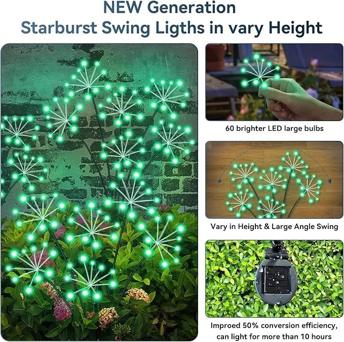2-Pack Green Solar Path Lights, Outdoor Garden LED