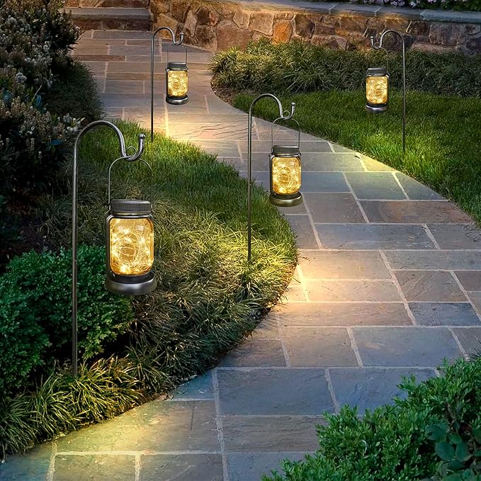 4-Pack Garden Solar Lanterns, Waterproof LED Backyard Lights