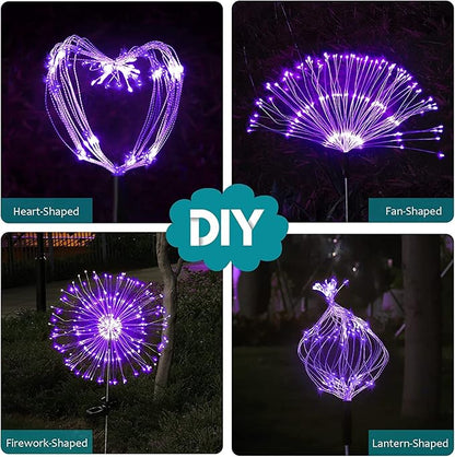 JJGoo Solar Firework Lights, 2 Pack 150 LEDs 2 Lighting Modes Solar Lights Outdoor Waterproof for Garden Patio Walkway Pathway Party Wedding Christmas Decorative - Purple