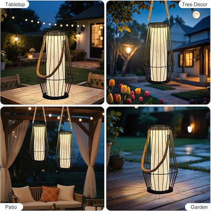 Outdoor Solar Lanterns 13" Large Solar Hanging/Standing Lantern Lights Waterproof Rechargeable Metal Table Lamp with Retro Handle for Garden, Yard, Patio, Proch, Wedding Decoration