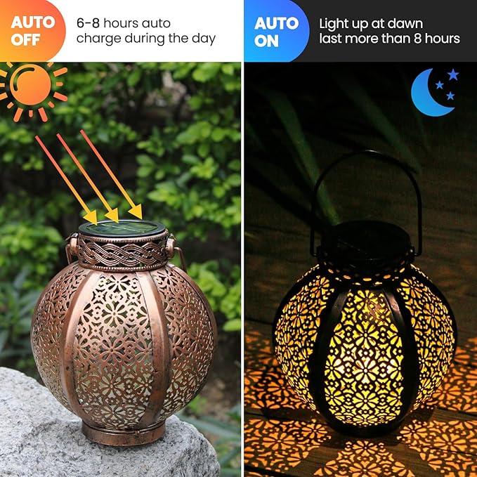Hanging Solar Lantern Set 4-Pack, Metal Backyard Lighting