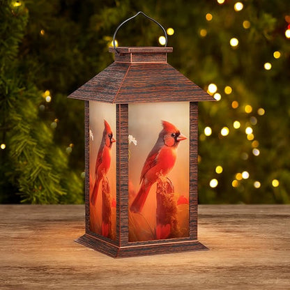 Solar Lanterns Outdoor Waterproof, Cardinal Solar Lights with LED Flickering Flameless Candle, 13'' Cardinal Gifts for Women Grandmas, Red Bird Lanterns Decor for Home Garden Patio Porch, 1 Pack