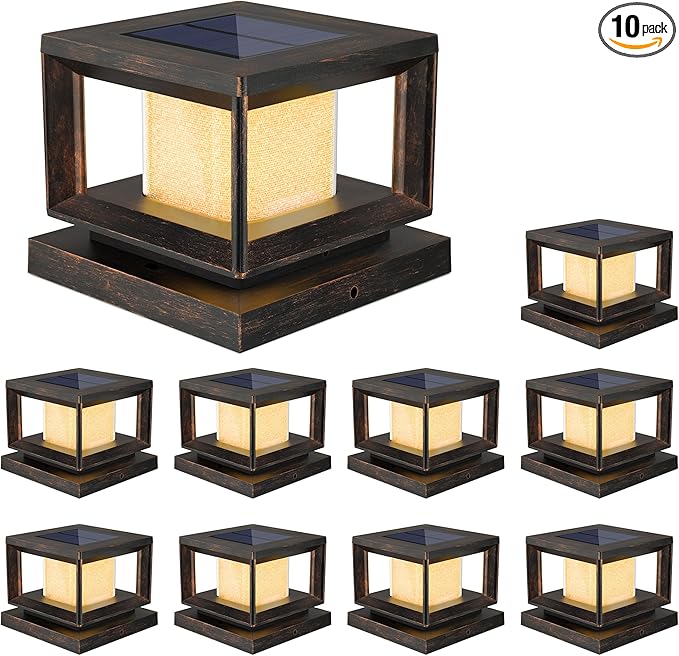 Brown Solar Fence Post Caps 10-Pack, Patio LED