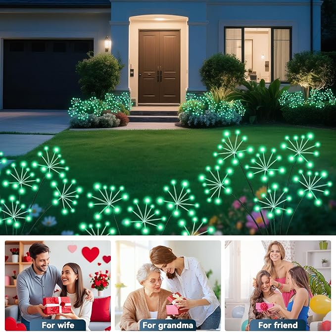 2-Pack Green Solar Path Lights, Outdoor Garden LED