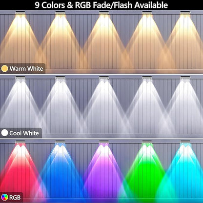 Brizled White Solar Fence Lights Outdoor, 11 Modes & 9 Colors Color Changing Solar Wall Lights, 100 Lumens IP65 Waterproof Outdoor Deck Lighting for Railing Wall Fence Poolside, 8 Pack
