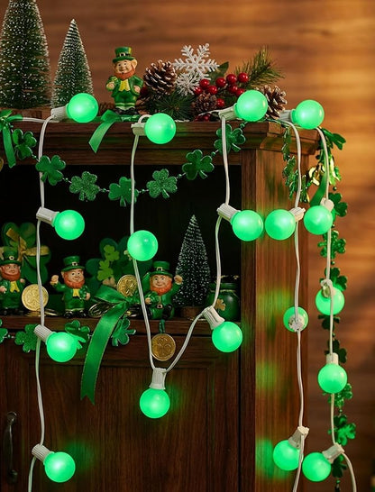 25FT G40 LED Outdoor St. Patrick's Day Green String Lights, St. Patrick's Day Decorations Lights with 27 Shatterproof Globe Bulbs, Hanging Patio Lights for Backyard Garden Party Wedding Christmas