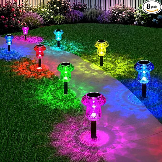 Solar Pathway Lights Outdoor 8 Pack Mushroom Garden Lights Waterproof Solar Powered Yard Lighting for Landscape, Driveway, Path, Walkway, Patio, Outside Garden Decorations, Color Changing