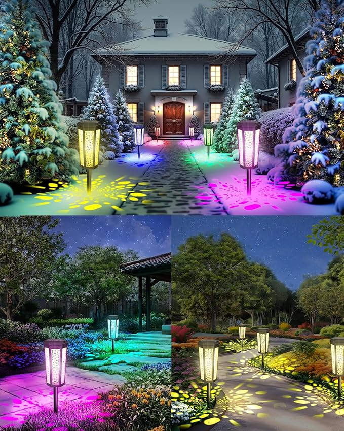 Colored Solar Powered Pathway Landscape Lights Outdoor Warm White & RGB Dusk to Dawn Waterproof for Garden Sideway Outside, Patio, Path, Yard, Walkway, Driveway, 2 Modes 6 Pack Accent Modern Design