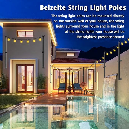 6 Pack 5Ft String Light Poles,Outside String Lights,Outdoor Light Poles,Metal Poles Stand for Patio,Backyard,Deck