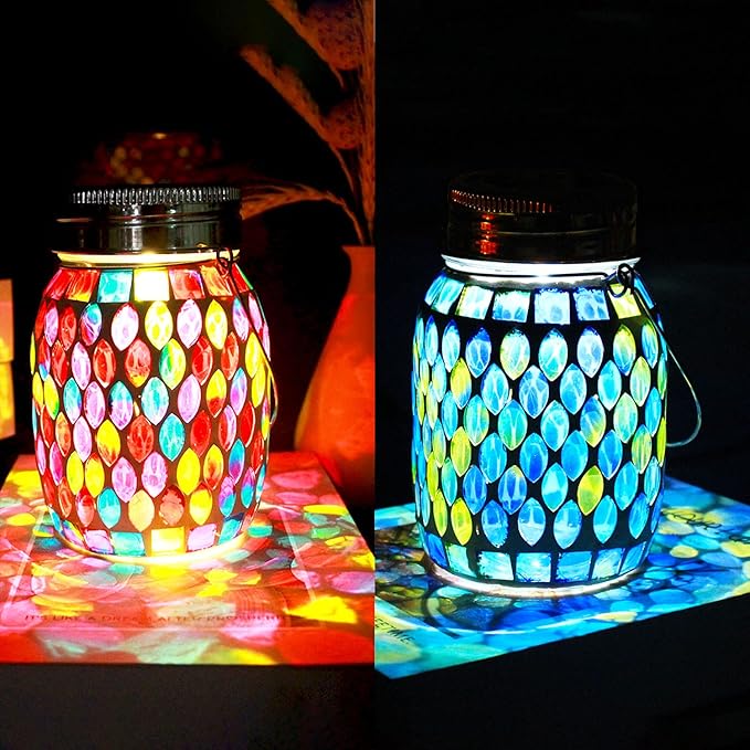 Mosaic Solar Lantern Set 2-Pack, Metal Porch Lighting