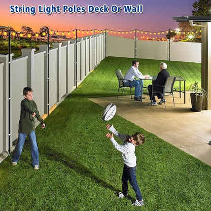 10 Pack 10Ft String Poles, Poles for Outside String Lights,Outdoor with Fork,Metal Poles Stand for Patio,Backyard,Deck