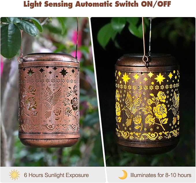 Hummingbird Solar Hanging Lanterns 2-Pack, Elegant Yard Decor