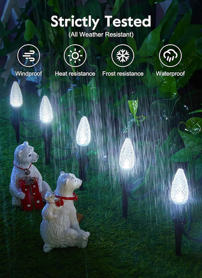 Brightown C9 Christmas Lights Outdoor, 25.7 Ft Strawberry C9 Christmas Pathway Lights with 20 LED Bulbs and Stakes, Christmas Decorations Outside Walkway Sidewalk Holiday, Pure White