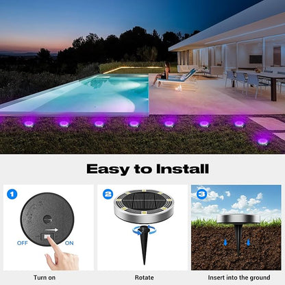 Peasur Solar Ground Lights Outdoor, 12 Pack Flat Solar Powered Disc Lights, IP68 Waterproof, Anti-Rust, Landscape Lighting for Pathway Garden Yard Lawn Walkway Landscape Driveway, Purple