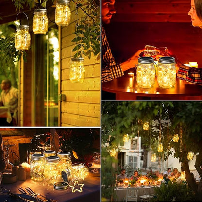 Mlambert Mason Jar Solar Lights -30 LED, 6 Pack Hanging Solar Lanterns Outdoor, Waterproof Fairy Lights for Patio Garden, Warm White