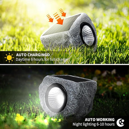 Solar Rock Lights Outdoor 2 Pack, Bright Solar Spotlights Outdoor Waterproof, Wireless LED Rock Lights, Auto On/Off Landscape Spotlights Walkway Solar Lights for Outside Yard Patio Pathway Flowerbed