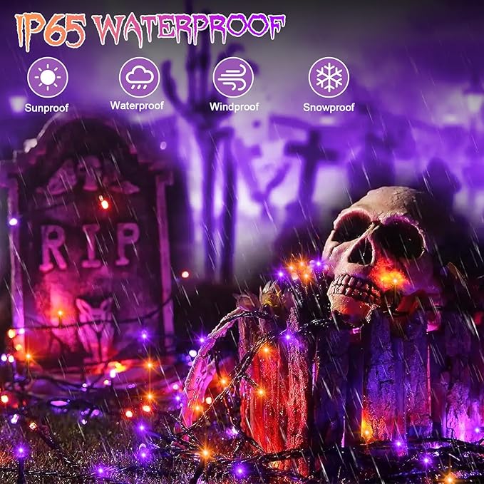 4-Pack 4ft Halloween LED String Lights, Waterproof Timer Lights