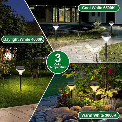 Large Solar Pathway Lights Outdoor 4 Pack IP65 Waterproof 150 Lumens Super Bright Solar Lights 3 Color Temperatures Auto On/Off Light Sensor for Yard Garden Landscape Path Walkway (5.42" Dia x 19.7"H)