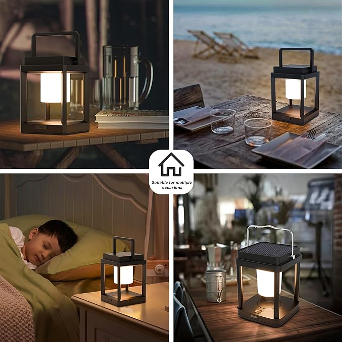 Solar Lantern Outdoor, Rechargeable Waterproof LED Lantern, Tabletop and Hanging Solar Lanterns Outdoor with Touch Control for Patio Camping