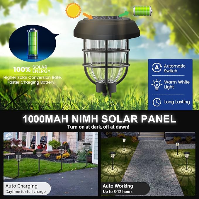 pearlstar Large Solar Pathway Lights Outdoor Waterproof 8 Pack Super Bright Solar Landscape Path Lights for Garden Lawn Walkway Driveway