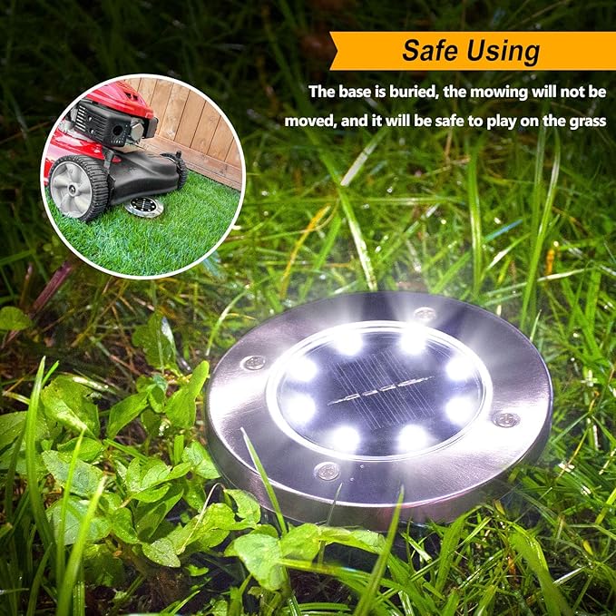 Aogist Solar Ground Lights, LED Garden Disk Lights In-Ground Outdoor Landscape Lighting for Lawn Patio Pathway Yard Deck Walkway (White,4 Packs)