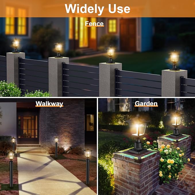 Greluna Solar Lamp Post Lights Outdoor, 3000K Dusk to Dawn Waterproof Post Lights with Pier Mount Base, Decorative Solar Lamp for Garden, Yard, Landscape, Pole, Pillar(Warm White)
