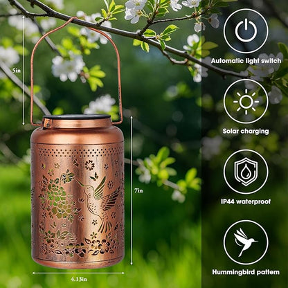 Hummingbird Solar Lanterns Outdoor, Birthday Gifts for Women Waterproof Solar Lanterns Decorative Hummingbird Gifts, Hanging Lantern Outdoor for Patio Porch Garden Decor