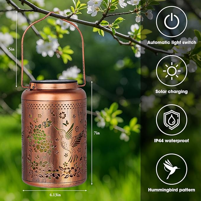 2 Pack Hummingbird Solar Lanterns Outdoor, Hummingbird Gifts for Women Mom Wife Waterproof Solar Lanterns Decorative Hanging Lantern Outdoor for Patio Porch Garden Decor