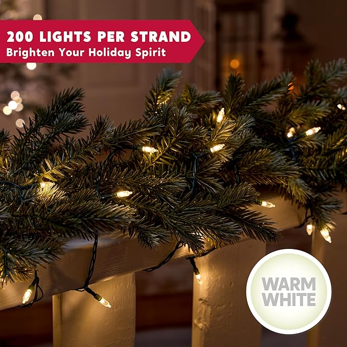Joiedomi LED Christmas String Lights,200 Count 66.3FT Battery Operated Christmas Tree Fairy Lights with 8 Modes,Multifunction Green Wire for Xmas Decor Party Holiday House,Warm White