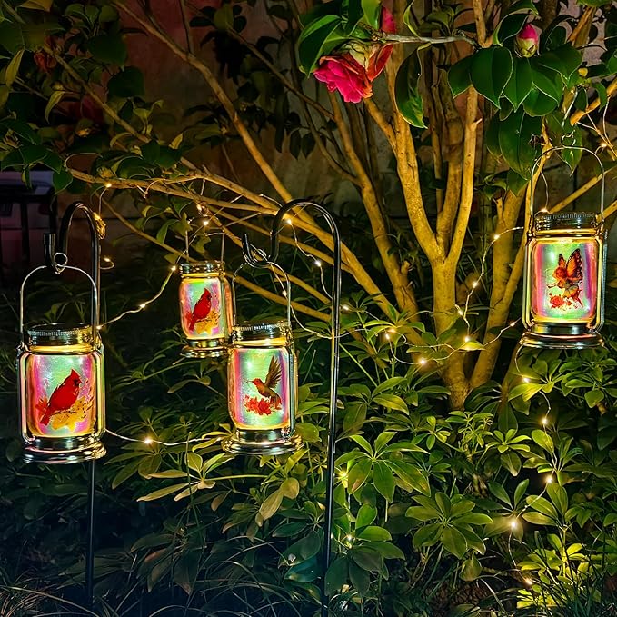 ANGMLN 2 Pack Solar Fairy Lanterns for Outdoor Garden,Gifts for Mom, Grandma, and Women, Waterproof Jar Lights for Patio Yard Lawn Tree Party Decor