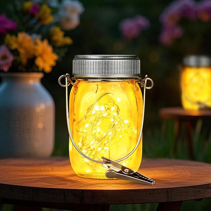Mlambert 4 Pack Outdoor Solar Lanterns, Waterproof Hanging Mini Mason Jar Solar Lights for Backyard Garden Yard Patio Tree Decoration, Warm White