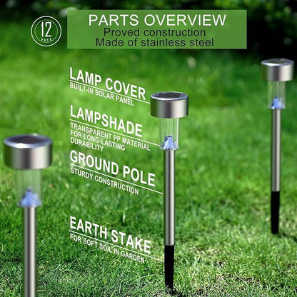 Dream Master Solar Lights Outdoor Waterproof, Stainless Steel LED Landscape Lighting, Solar Garden Lights, Outdoor Christmas Decorations for Yard, Pathway, Walkway, Patio, Lawn - 16Pack(Multicolor)