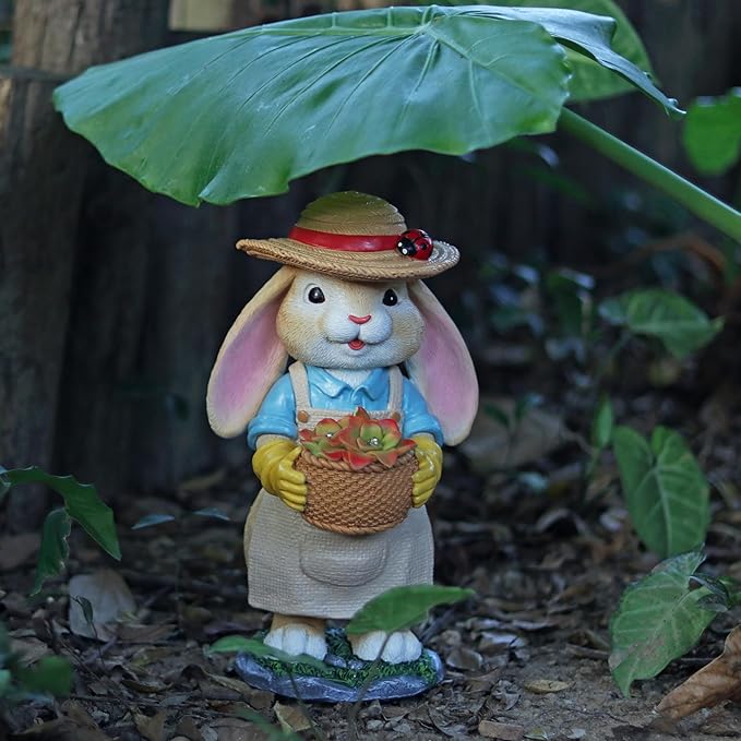 11" Rabbit Solar Garden Decor Bunny Outdoor Statue with Light Gift Idea Light Decorations for Yard Garden Patio Mom Gift