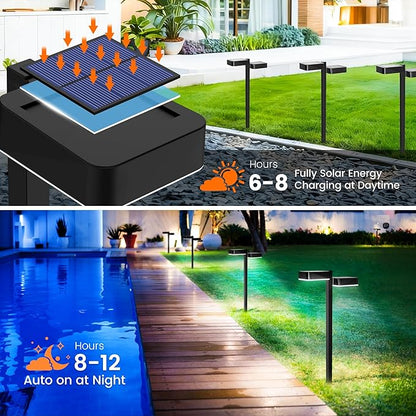 Solar Pathway Lights Outdoor Waterproof，6 Pack with 12 Head Modern Solar Lights, 2 Modes(Warm/Cold White) for Walkway,Yard,Patio,Driveway,Outside,Decor