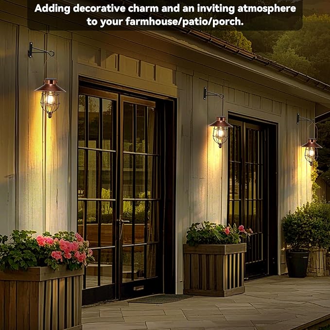 Metal Courtyard Solar Lanterns for Patio, Waterproof LED