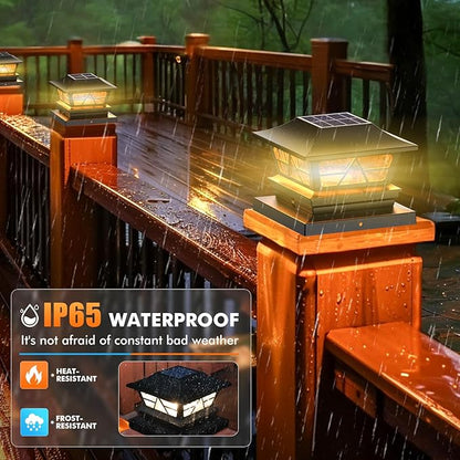 Viewsun Solar Post Lights Outdoor Waterproof RGB Color Changing Modes Fence Post Cap Lights, Deck Post Lights Solar Powered for 4x4 5x5 6x6 Wooden or Vinyl Yard Garden Patio Decor, Black(4 Pack)