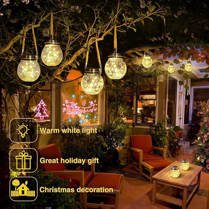 ROSHWEY Solar Lantern Gifts for Women, 4 Pack Hanging Garden Decor Lights Outdoor Waterproof with 30 LED for Halloween Christmas Easter Gift