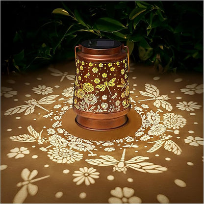Dragonfly Solar Lanterns Outdoor Waterproof Daisy Garden Decor Birthday Gifts for Women Mom Grandma Hanging Solar Lights Metal Lantern Decoration Outside for Porch,Patio,Yard,Backyard